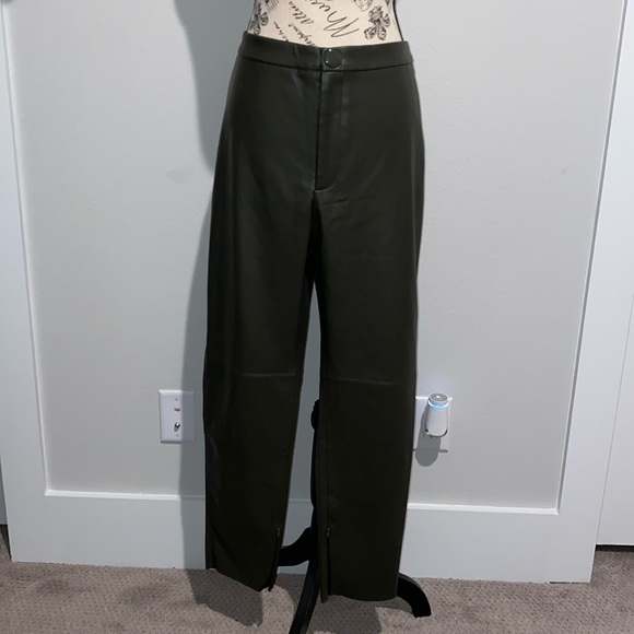 Zara olive green faux leather pants - Picture 1 of 3